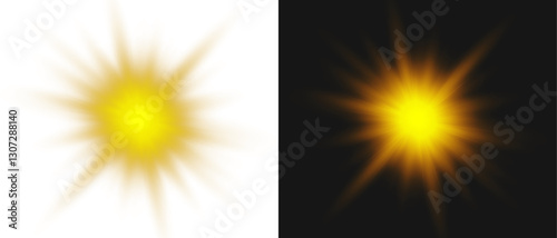 Png white Light with Sun Glare. Overlay sun, Sunrays, and Glare in PNG Format. Gold Flare and Glare. PNG sun isolated on transparent background. Stock royalty free