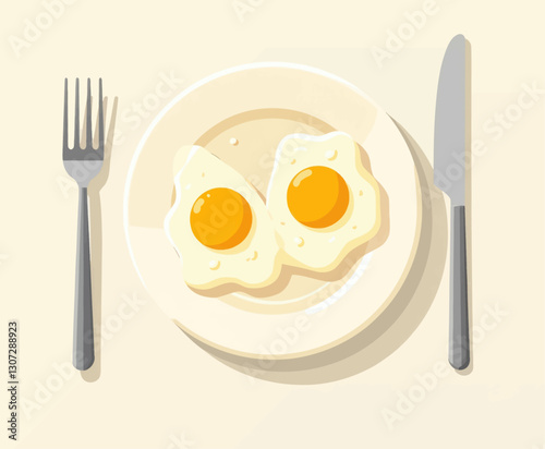 Breakfast: Sunny-side up eggs with fork and knife icon