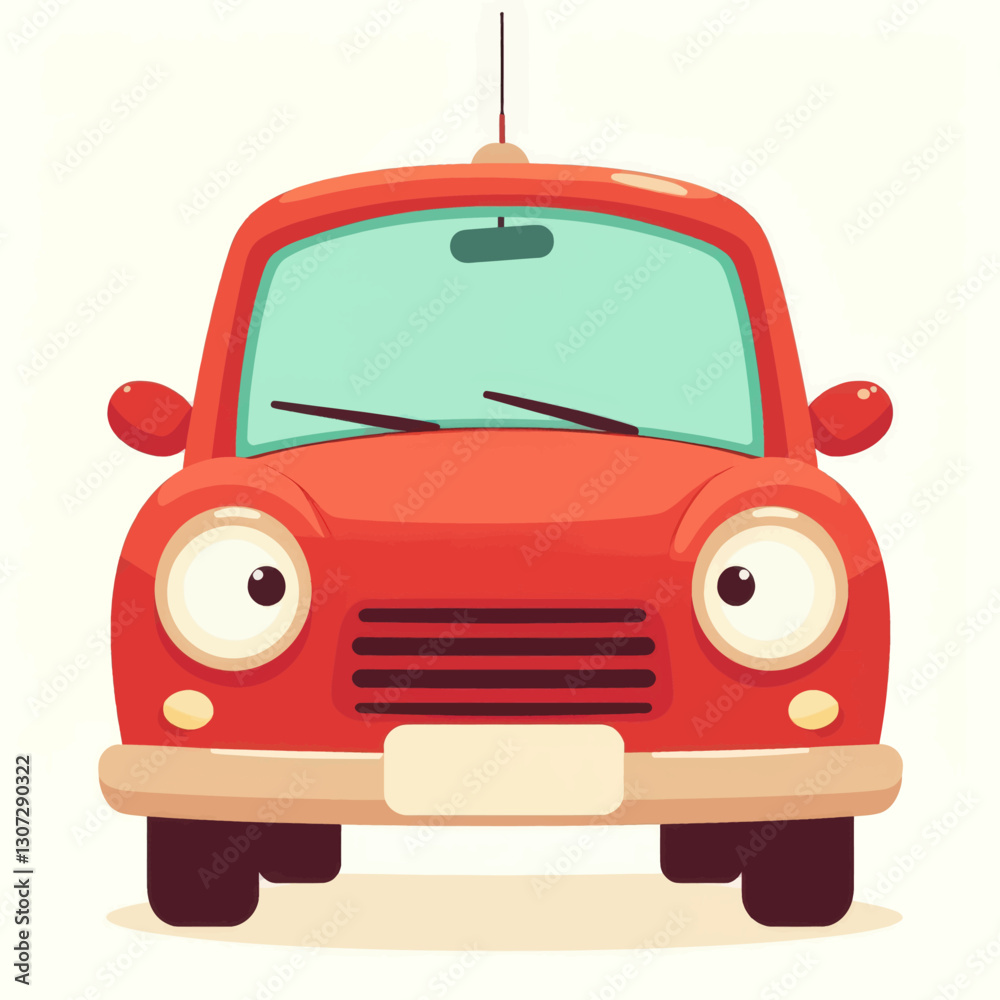 Cartoon Red Car with Googly Eyes, Antenna Cartoon Red Car with Googly Eyes, Antenna