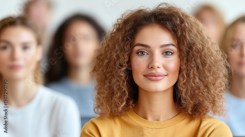Energetic Woman With Curly Hair Engaging In Conference.