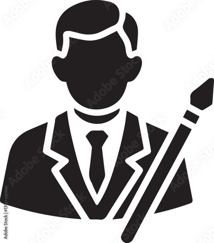 Artist avatar with paintbrush and suit for creative professionals icon
