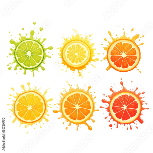 Citrus splash, lemon, lime, orange slices collection