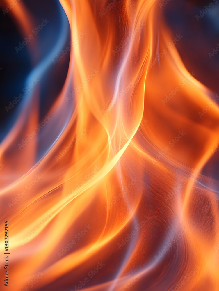 Abstract fiery swirls of orange and blue flames against a dark background. Abstract fiery swirls of orange and blue flames against a dark background.