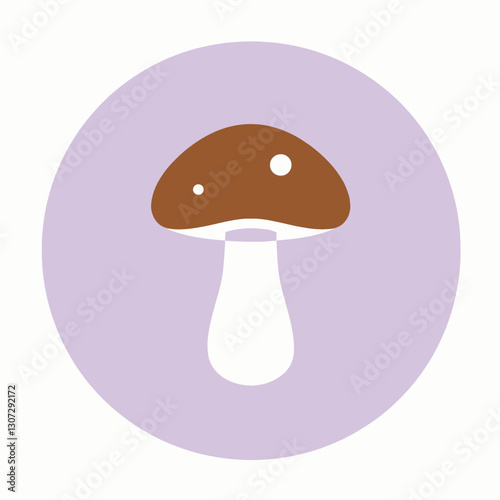 Cute brown mushroom icon on purple circle