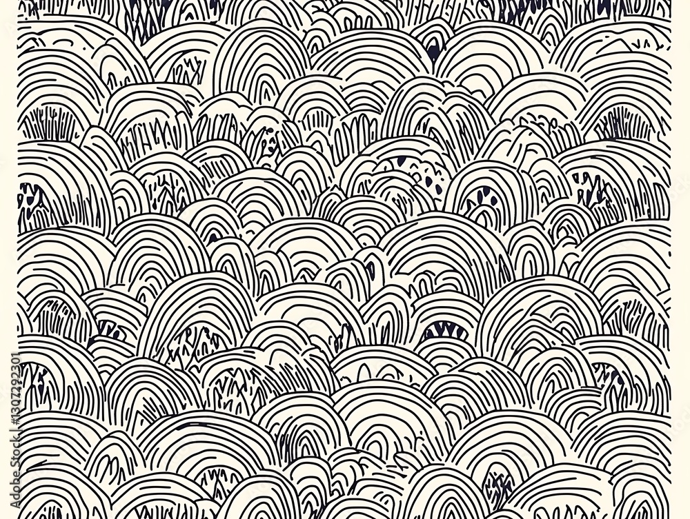 Seamless Abstract Hillscape Pattern, Arcs and Dashes Illustration Seamless Abstract Hillscape Pattern, Arcs and Dashes Illustration