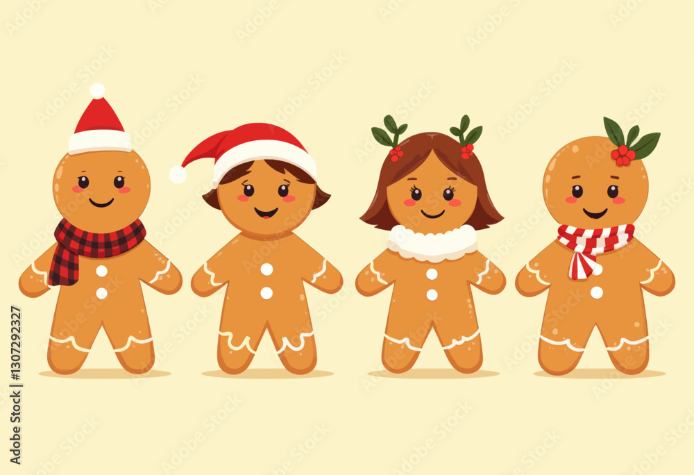 Cute Gingerbread People Dressed for Christmas Cute Gingerbread People Dressed for Christmas
