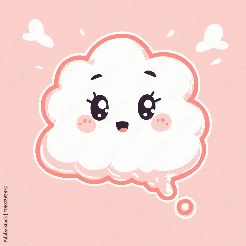 Cute Kawaii Cloud Bubble on Pink Background Cute Kawaii Cloud Bubble on Pink Background