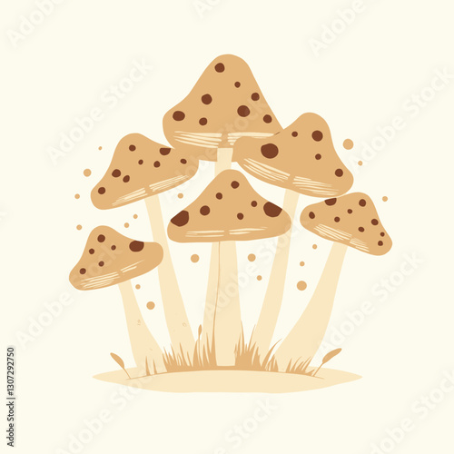 Cute tan mushrooms with spots cartoon illustration