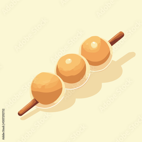 Cute stylized dango skewer on light yellow background