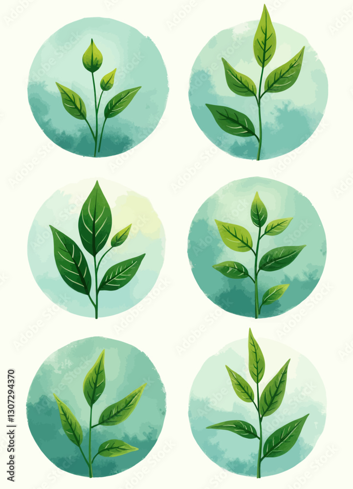 Green Leaf Sprout Watercolor Circles Seamless Pattern Green Leaf Sprout Watercolor Circles Seamless Pattern