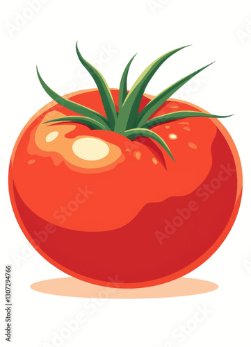 Illustration of a ripe red tomato with green stem