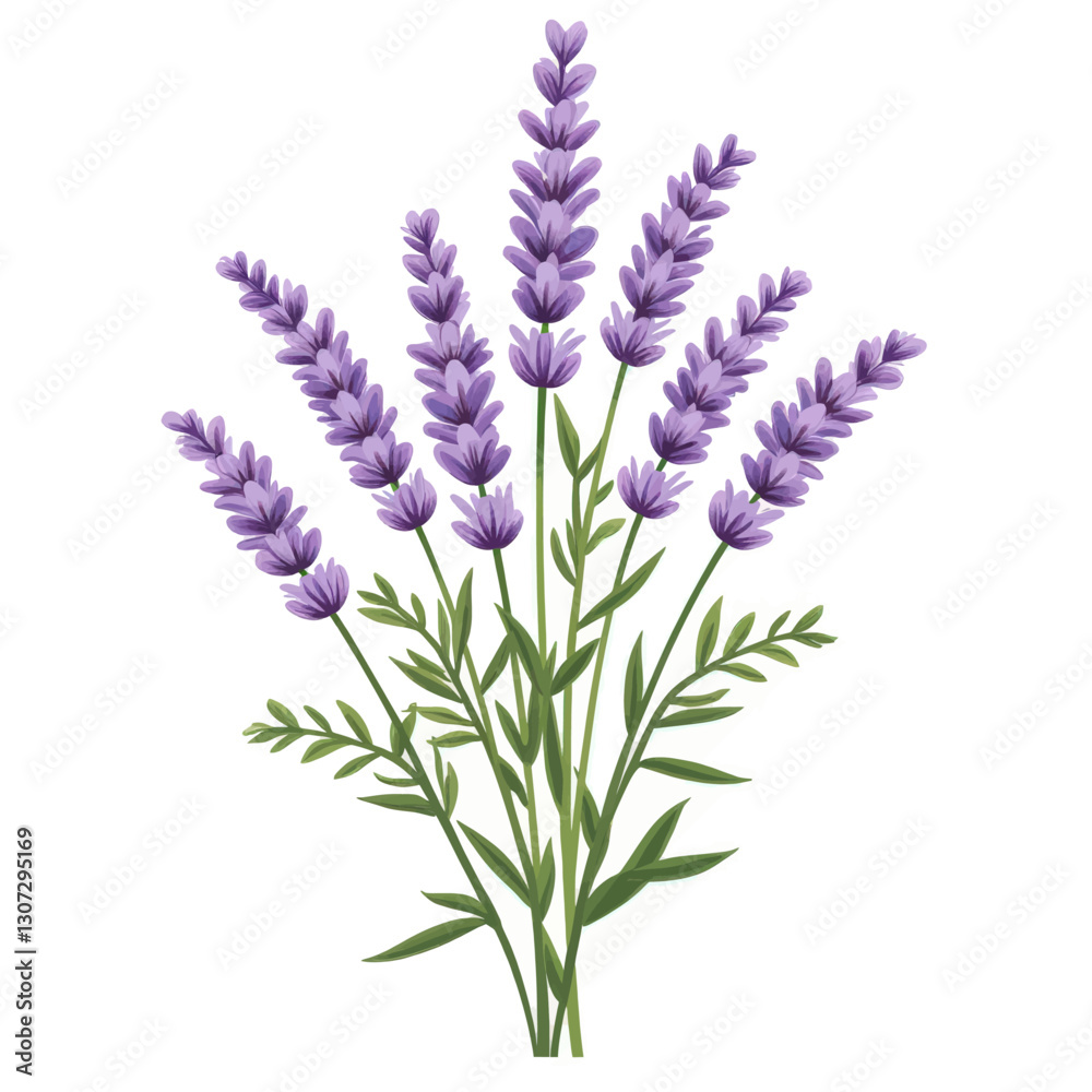 Naklejka premium Lavender sprigs with green leaves on white background