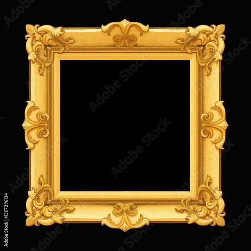 Ornate Gold Picture Frame on Black Background