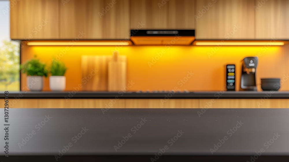 Modern Kitchen Interior with Warm Lighting and Appliances Modern Kitchen Interior with Warm Lighting and Appliances