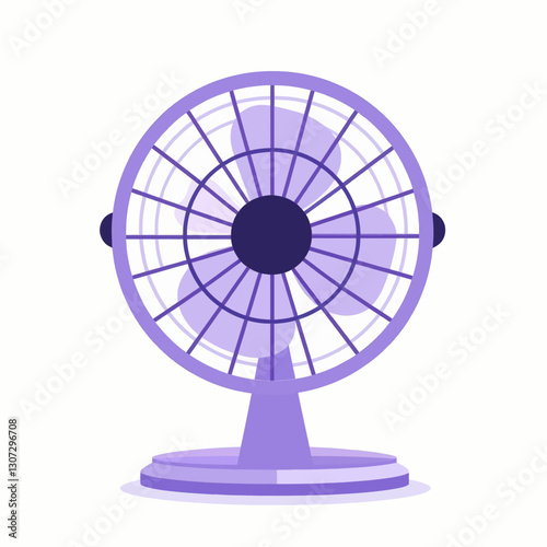 Purple oscillating fan on white background
