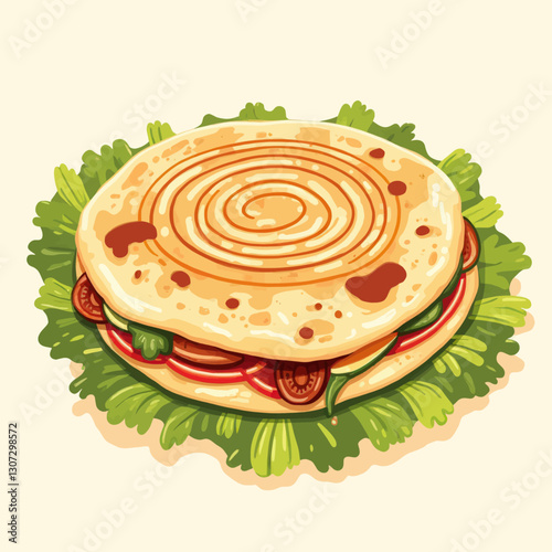 Tortilla wrap sandwich with lettuce and vegetables