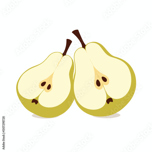 Two Halved Green Pears with Seeds on White
