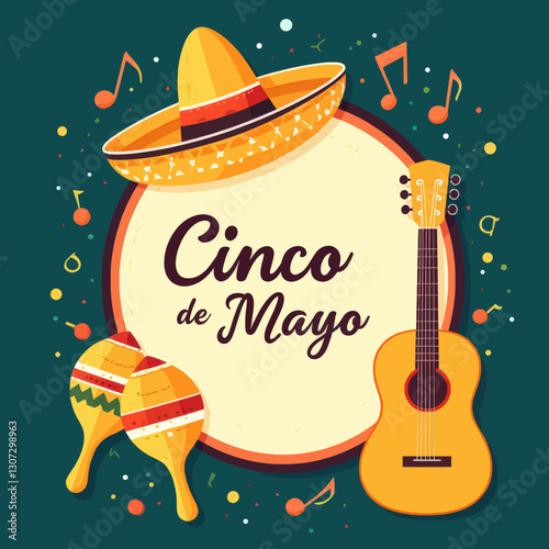 Vibrant Cinco de Mayo Celebration with Guitar and Sombrero