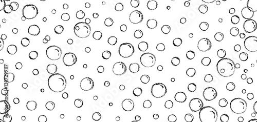 Doodle seamless pattern of soap drawn by chalk or pastel crayon. Charcoal water bubbles repeating elements. Chalk sketch rounded fizzy drink shapes. Vector background of aqua shower drop and sparkle