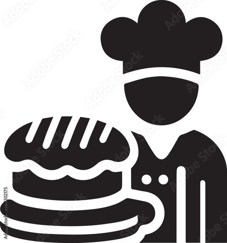 Baker holding a cake icon vector illustration black and white art