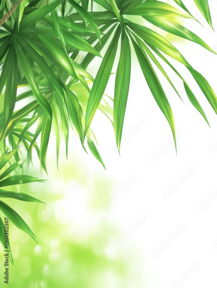Naklejka premium Vibrant summer palm leaves in nature's embrace realistic photo with copy space