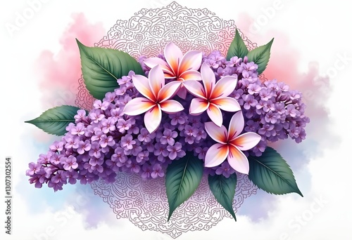 lilac flowers on an isolated white background, watercolor illustration, botanical painting, hand drawing