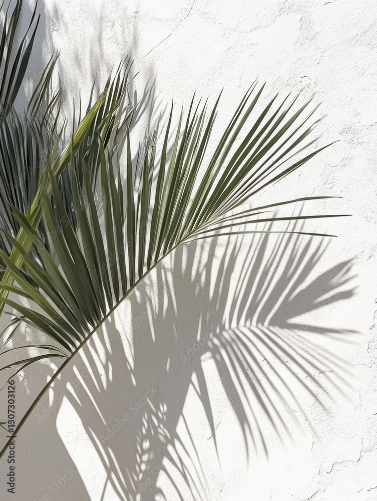 Obraz premium Summer palm shadows on wall realistic photo tropical environment bright viewpoint nature concept