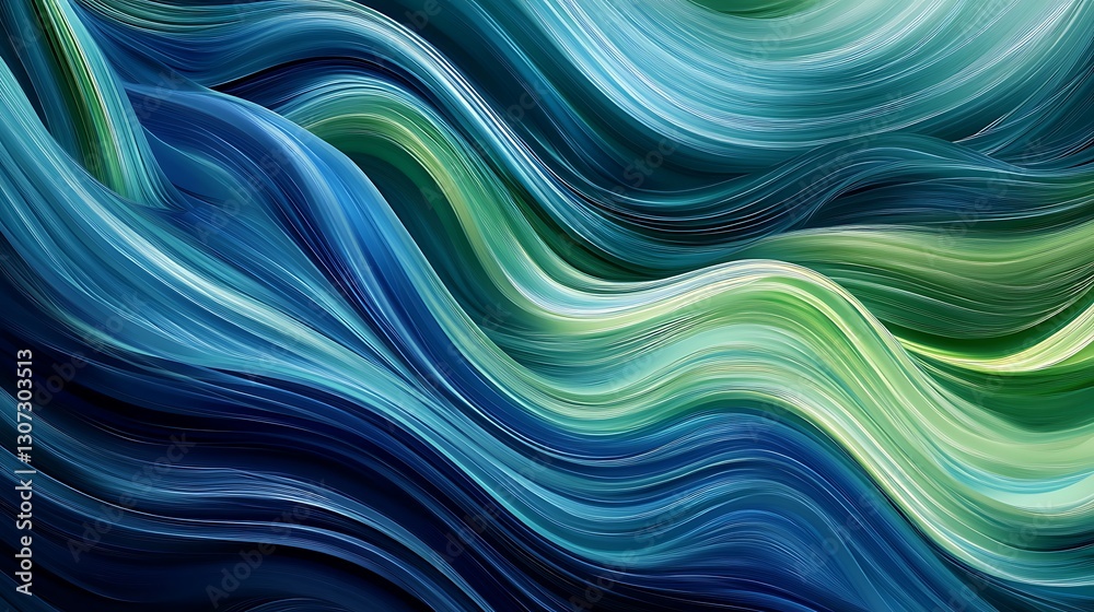 Fototapeta premium Blue and green abstract wavy flowing lines create movement