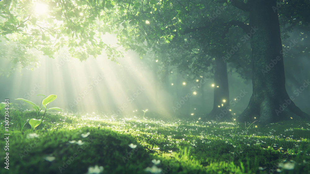 Obraz premium Sunlight filtering through trees in a serene forest nature photography tranquil environment beautiful view peaceful concept