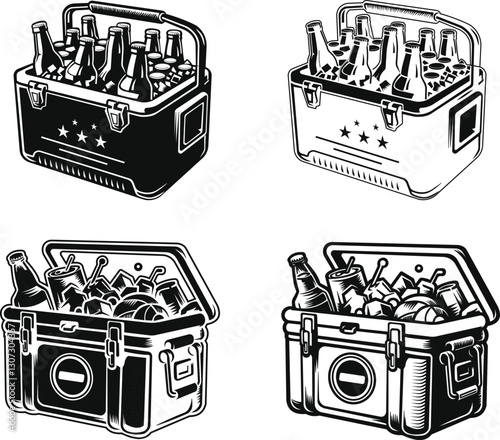 Party Cooler Vector Graphics, Ice Chest Cooler Filled With Beer Silhouette