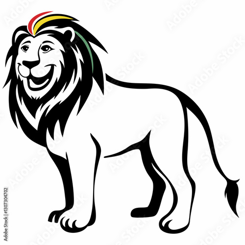 Happy Cartoon Lion Black and White Vector – Smiling Animal Illustration

