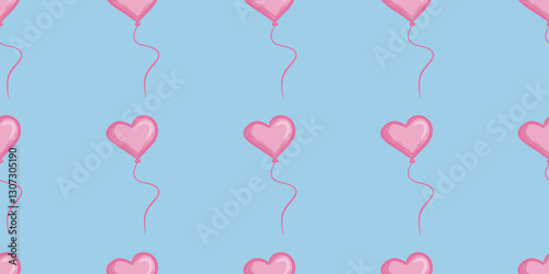 Canvas Print Colorful seamless pattern featuring heart-shaped balloons suitable for birthday