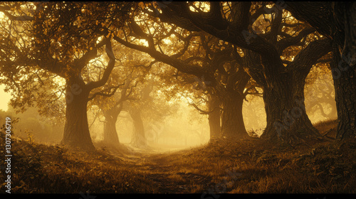 Mystical sunset reflections enchanted forest nature photography ethereal landscape ground level tranquility and beauty