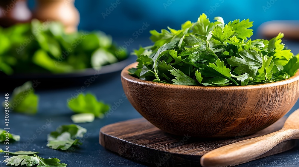 Freshly Picked Culinary Cilantro Herb in a Ceramic Bowl Scattered Leaves Adding a Natural Aesthetic to the Minimal Composition Flat Lay Food Styling Concept Freshly Picked Culinary Cilantro Herb in a Ceramic Bowl Scattered Leaves Adding a Natural Aesthetic to the Minimal Composition Flat Lay Food Styling Concept