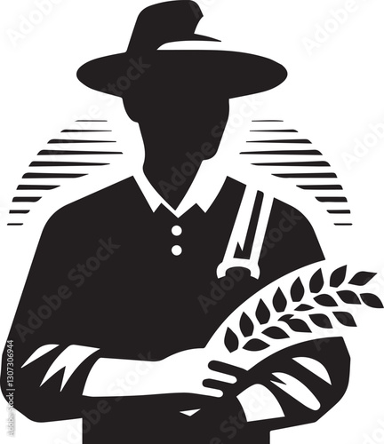 Farmer holding wheat silhouette agriculture farming rural harvest season
