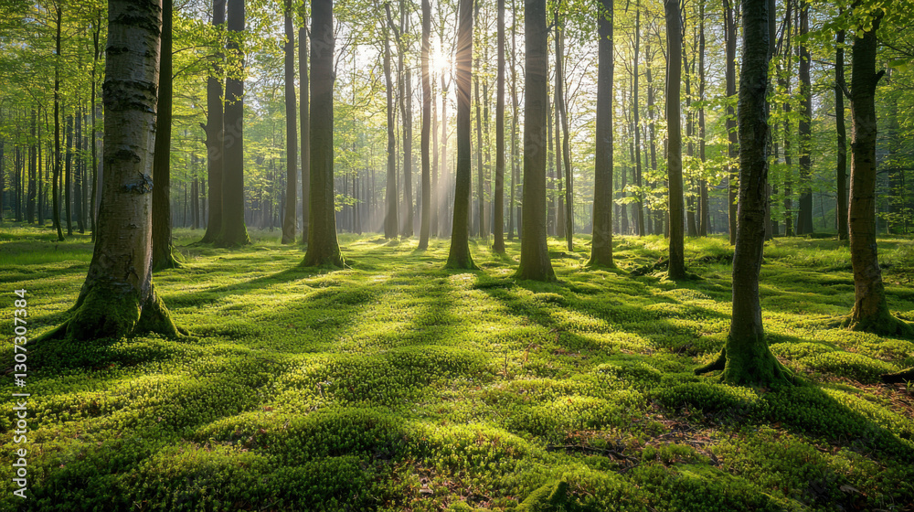 Obraz premium Sunlight filtering through trees forest landscape photography natural environment tranquil viewpoint nature's serenity