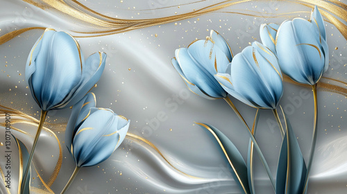 Niebieskie tulipany, karta na życzenia z miejscem na tekst generative ai © Elżbieta Kaps
