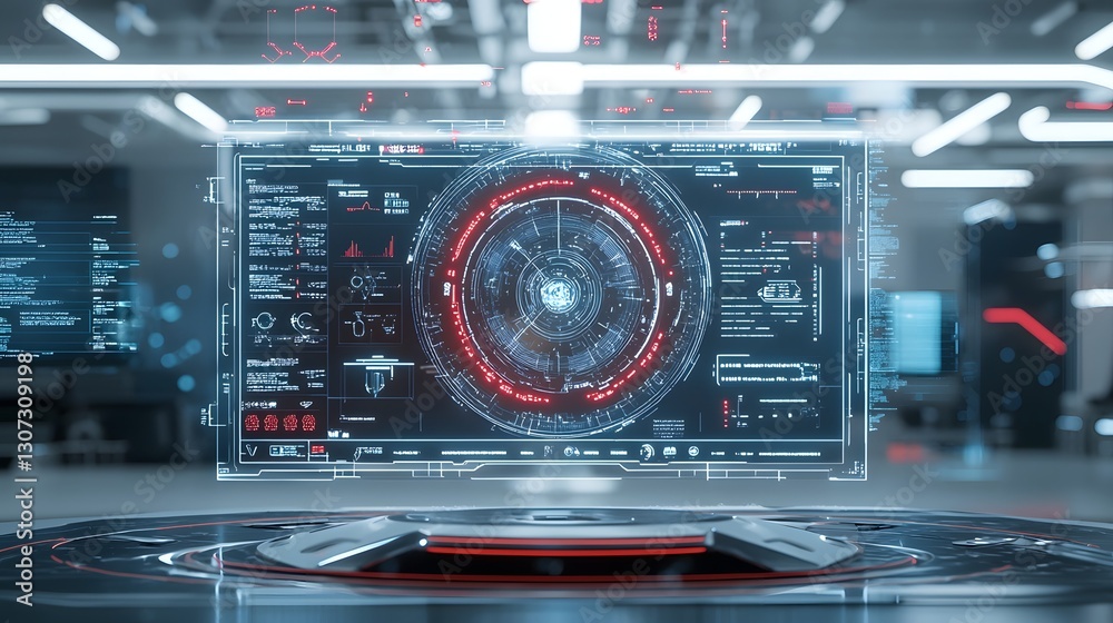 Fototapeta premium Futuristic transparent holographic dashboard in a sleek spaceship cockpit displaying real time navigation data planetary scans and neural assistance for advanced space and