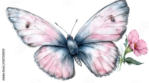 A soft and delicate pink butterfly artwork  painted with stunning details and gentle shading  isolated on a transparent background  making it perfect for various digital and print designs