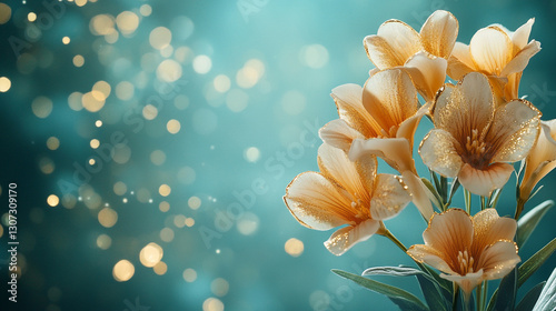 Fototapeta Naklejka Na Ścianę i Meble -  Frezje na jasnym tle, karta z miejscem na życzenia, generative ai 