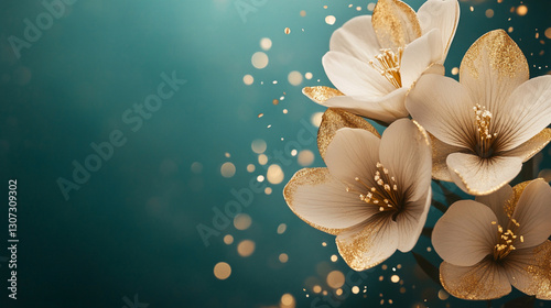 Fototapeta Naklejka Na Ścianę i Meble -  Frezje na jasnym tle, karta z miejscem na życzenia, generative ai 