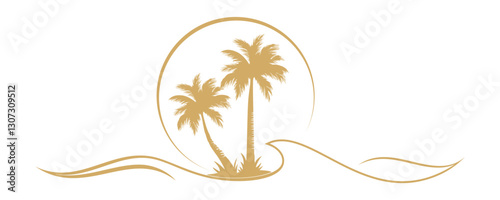 Vector illustration of palm tree with sunset 2