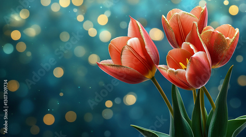 Czerwone tulipany, karta na życzenia z miejscem na tekst generative ai © Elżbieta Kaps