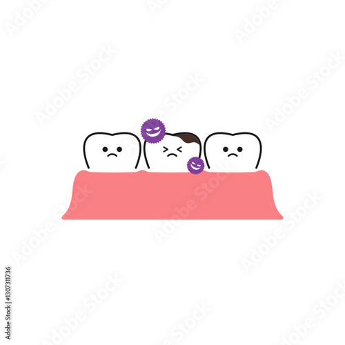 虫歯になった歯のキャラクターのイラスト