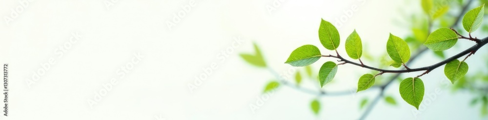 Delicate tree branches on a crisp white background, green, minimalist Delicate tree branches on a crisp white background, green, minimalist