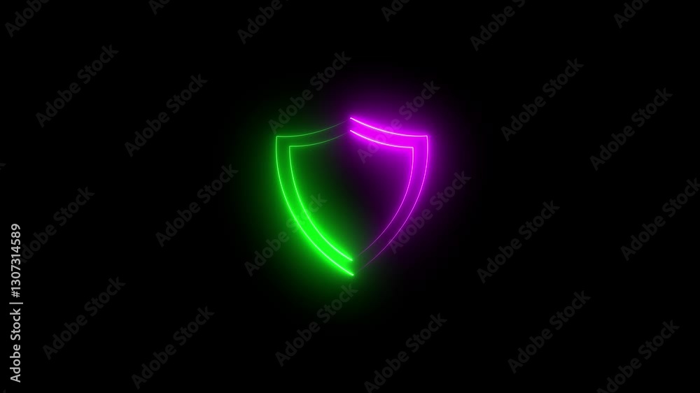 Neon glowing shield symbolizing protection and safety against threats and challenges. Black background 4k animation video. Neon glowing shield symbolizing protection and safety against threats and challenges. Black background 4k animation video.