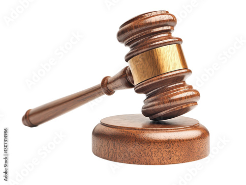 Isolated Wooden Gavel with Gold Band