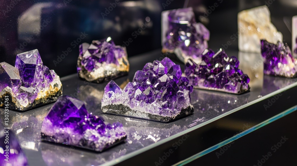 Elegant Boutique Display of Amethyst, Sapphire, and Ruby Gemstones Elegant Boutique Display of Amethyst, Sapphire, and Ruby Gemstones