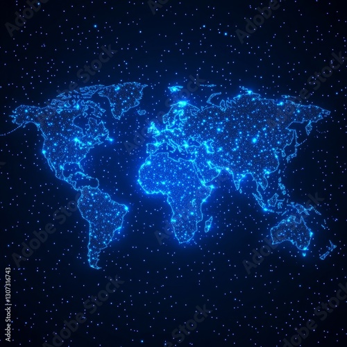 Global Network Connections - Illuminated world map showcasing interconnectedness, ideal for technology, travel, or global business concepts