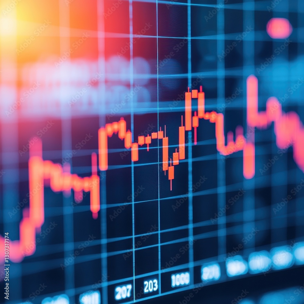 A vibrant stock market graph displays fluctuating trends with rising and falling indicators on a digital background. A vibrant stock market graph displays fluctuating trends with rising and falling indicators on a digital background.